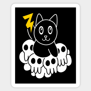 Black Cat Thunder Skulls Sticker